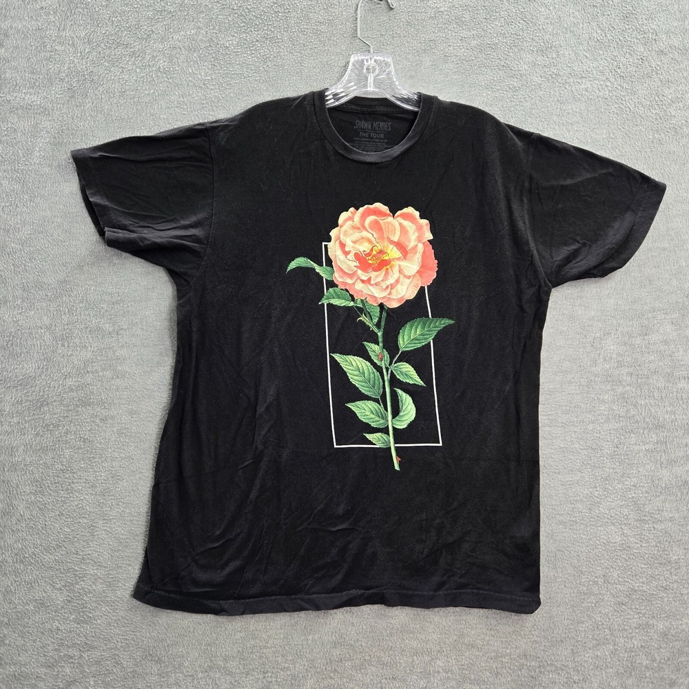 Shawn Mendes Men Shirt Large Black The Tour Floral‎ Graphic Crew Neck Tee